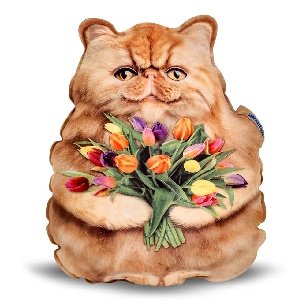 Реалистичная игрушка-подушка Персидский рыжий котенок с цветами - фото 1